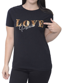 Camiseta negro lentejuelas Byoung Pandina love paris para mujer