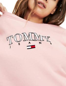 Sudadera Tommy Jeans Logo Terciopelo Rosa