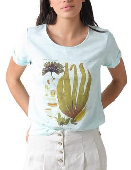 Camiseta Indi-cold Estampado Botánico Verde Agua