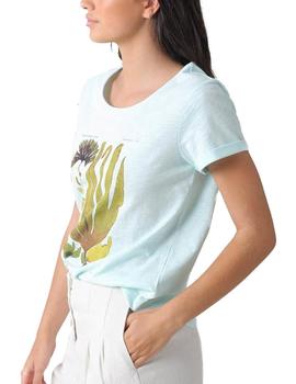 Camiseta Indi-cold Estampado Botánico Verde Agua