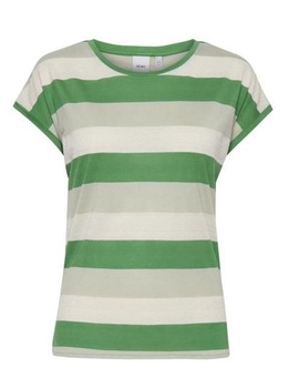 Camiseta ICHI Liidia franjas verde manga sisa para mujer.