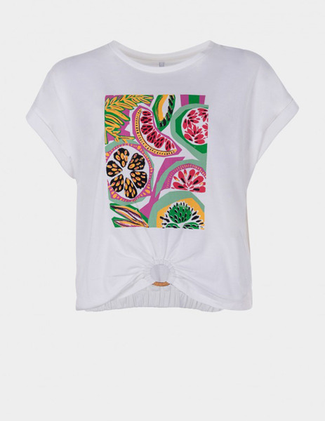 Gallery camiseta blanco manga sisa estampado frontal argolla tiffosi abacate para mujer