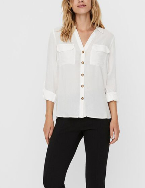 Gallery camisa vero moda bumpy blanco bolsillos frontales para mujer  4 