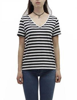 Camiseta Ichi Yulieta negro franjas cuello pico para mujer
