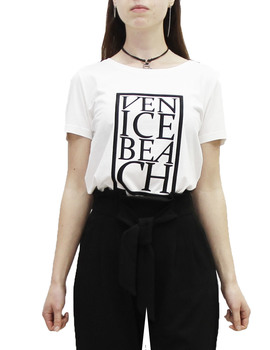 Camiseta blanco ICHI Camino manga corta con estampado frontal  para mujer