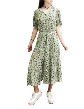 Thumb vestido floral verde con botones byoung mmjoella para mujer  1 