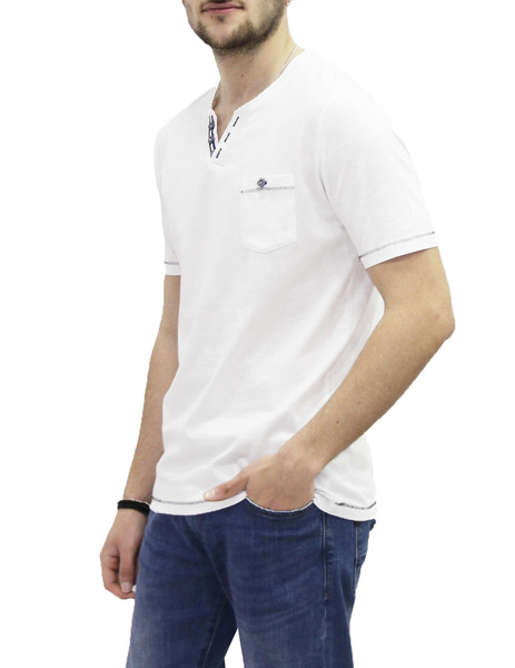 Gallery camiseta gendive manga corta blanca cuello pico botones  para hombre  2 