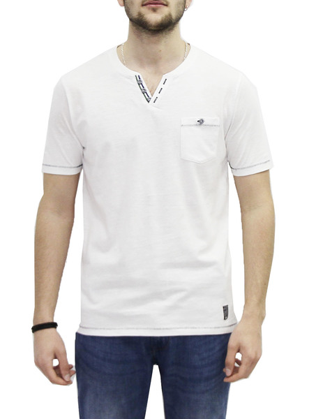 Gallery camiseta gendive manga corta blanca cuello pico botones  para hombre  1 