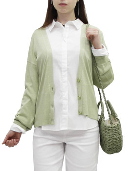 Chaqueta verde corta Ichi Mafa tres botones  cenefa en mangas y bajos para mujer.