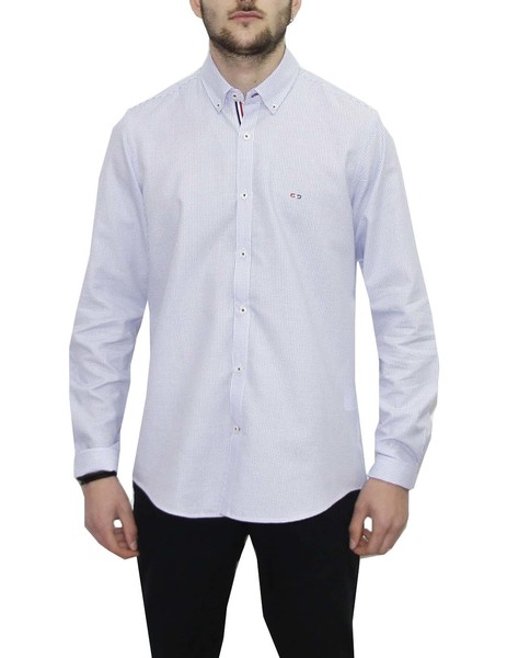 Gallery camisa blanco detalles en azul gendive manga larga semientallada para hombre  1 