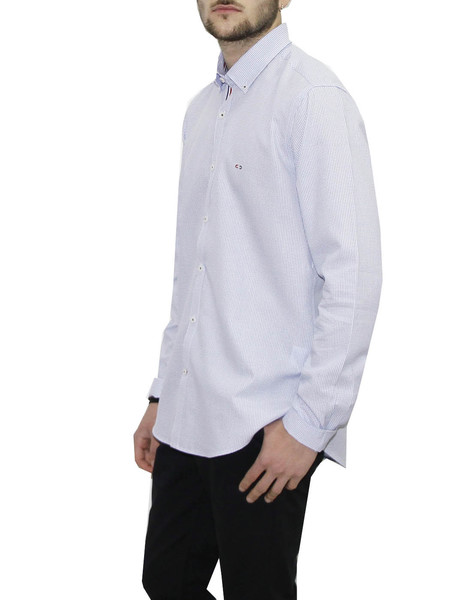 Gallery camisa blanco detalles en azul gendive manga larga semientallada para hombre  2 
