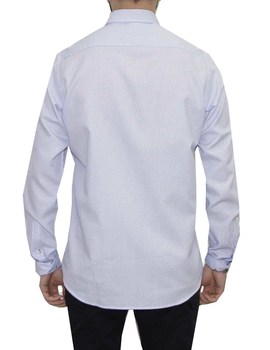 Camisa blanco detalles en azul Gendive manga larga semientallada para hombre
