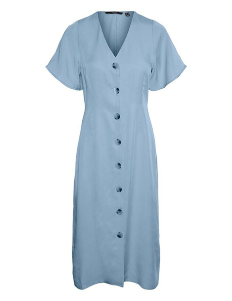 Gallery vestido azul vero moda viviana largo manga corta con botones en el frente para mujer  3 