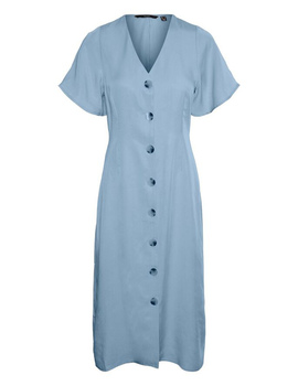 Vestido azul Vero Moda Viviana largo manga corta con botones en el frente para mujer.