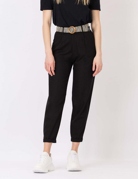 Pantalon negro Tiffosi Mulan de lino con cinturon para mujer