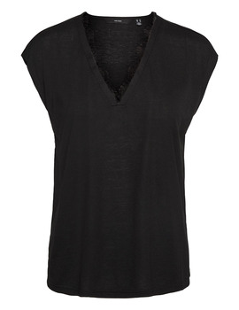Camiseta Vero Curve negra manga sisa pico para mujer