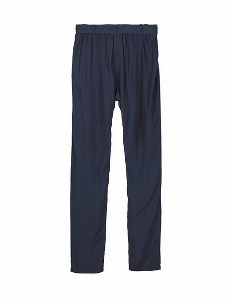 Gallery pantalon tela azul marino recto con cinto lazo losan para mujer  2 