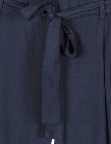 Gallery pantalon tela azul marino recto con cinto lazo losan para mujer  3 