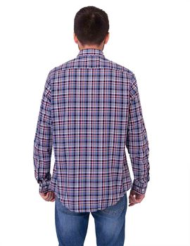 Camisa cuadros multicolor bolsillo manga larga semientallada para hombre