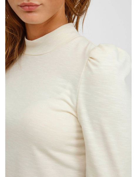 Gallery camiseta byoung beige byulia manga larga semicisne frunce en hombros para mujer  2 