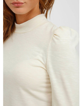 Camiseta Byoung beige Byulia manga larga semicisne frunce en hombros para mujer