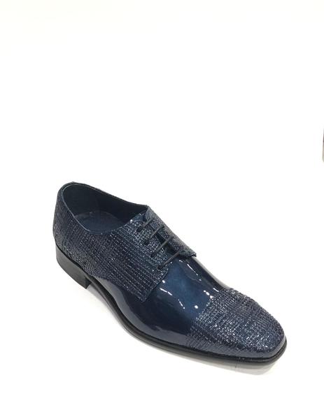 Zapato de charol N027 azul placado relieve para hombre.
