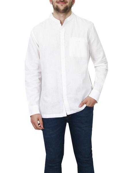 Gallery camisa blanca lino losan cuello mao para hombre  1 