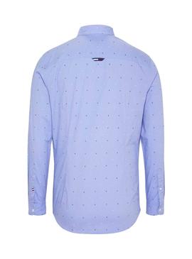 Camisa Tommy Jeans Disty Print Azul Para Hombre