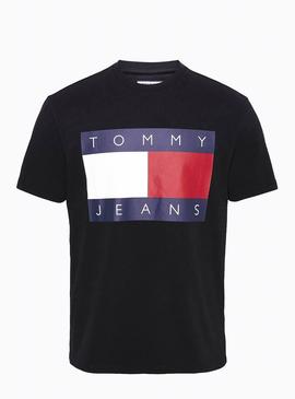 Camiseta Tommy Jeans Flag Negro Para Hombre