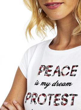 Camiseta Naf Naf Peace Blanco Para Mujer