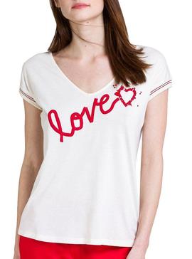 Camiseta Naf Naf Love Beige Para Mujer