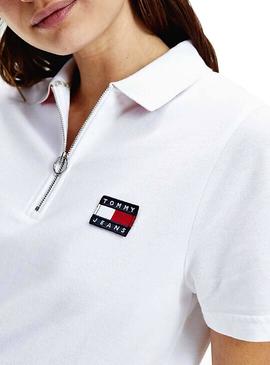 Polo Tommy Jeans Badge Blanco Para Mujer