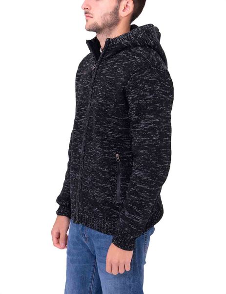 Gallery chaqueta losan punto negro jaspeado capucha pelo para hombre  6 