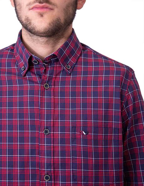 Gallery camisa lenador rojo cuadros manga larga semientallada para hombre  5 