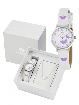 Pack Marea reloj correa blanca mariposa violeta   pulsera