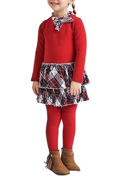 Vestido Mayoral Combinado Cuadros Rojo Para Niña