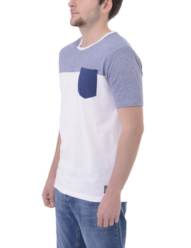 Camiseta blanco listas azules con bolsillo para hombre