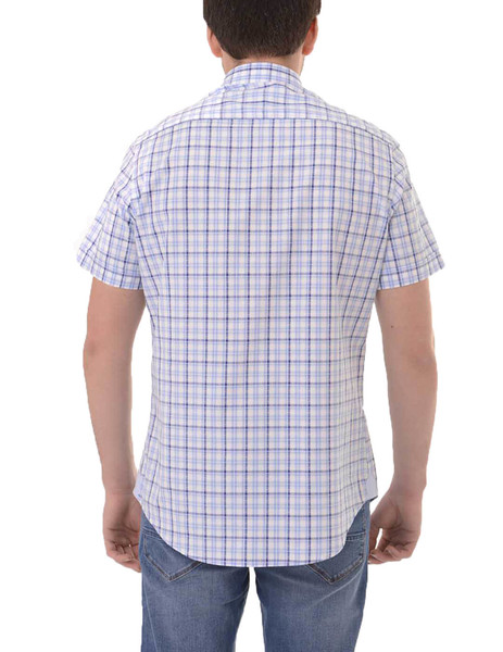 Gallery camisa cuadros azul manga corta con bolsillo gendive para hombre  3 