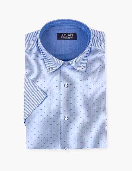 Gallery camisa casual azul listas manga corta losan para hombre  3 